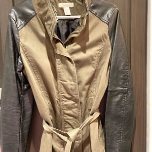 Gorgeous H and M faux leather and olive green belted jacket in size 8.